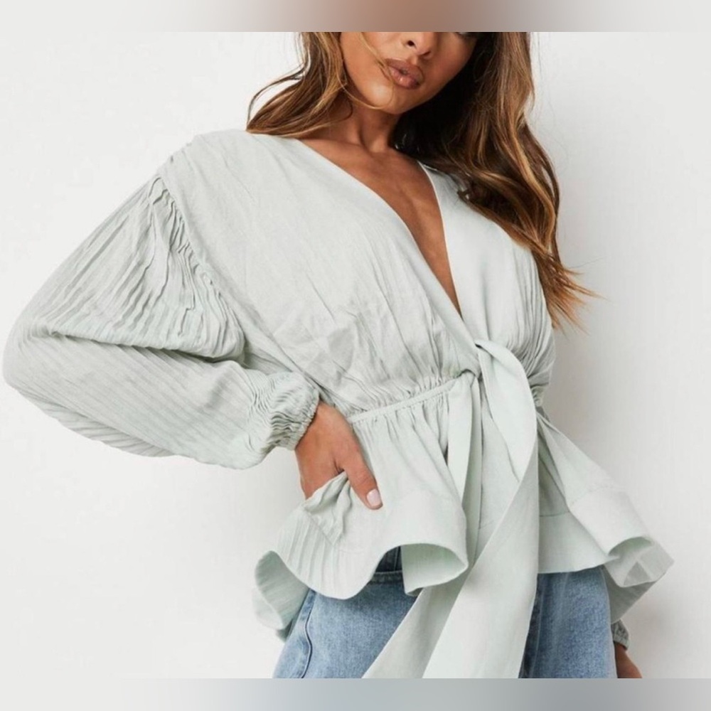 Missguided+ Dusty Green Cheesecloth Plunge Top